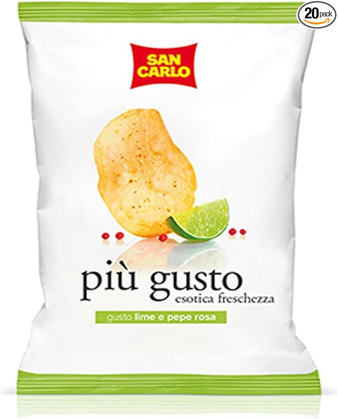 PATATINE SAN CARLO PIU' GUSTO LIME E PEPE ROSA 25 grammi - BOX da 40 confezioni